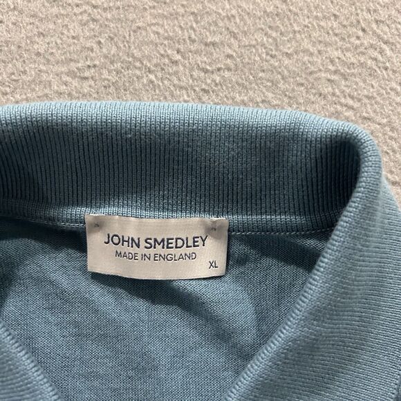 John Smedley Shirt Mens XL Blue England Knit Polo Preppy Sea Island Cotton - Picture 8 of 10